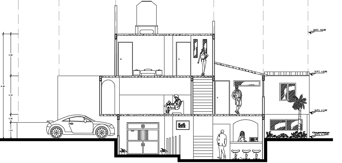 12x15m house building front cut section CAD model