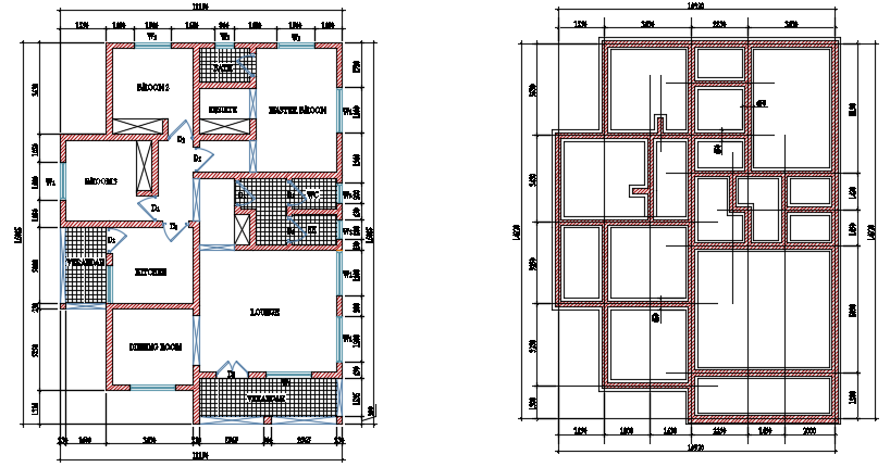 12x15m residential home plan AutoCAD drawing