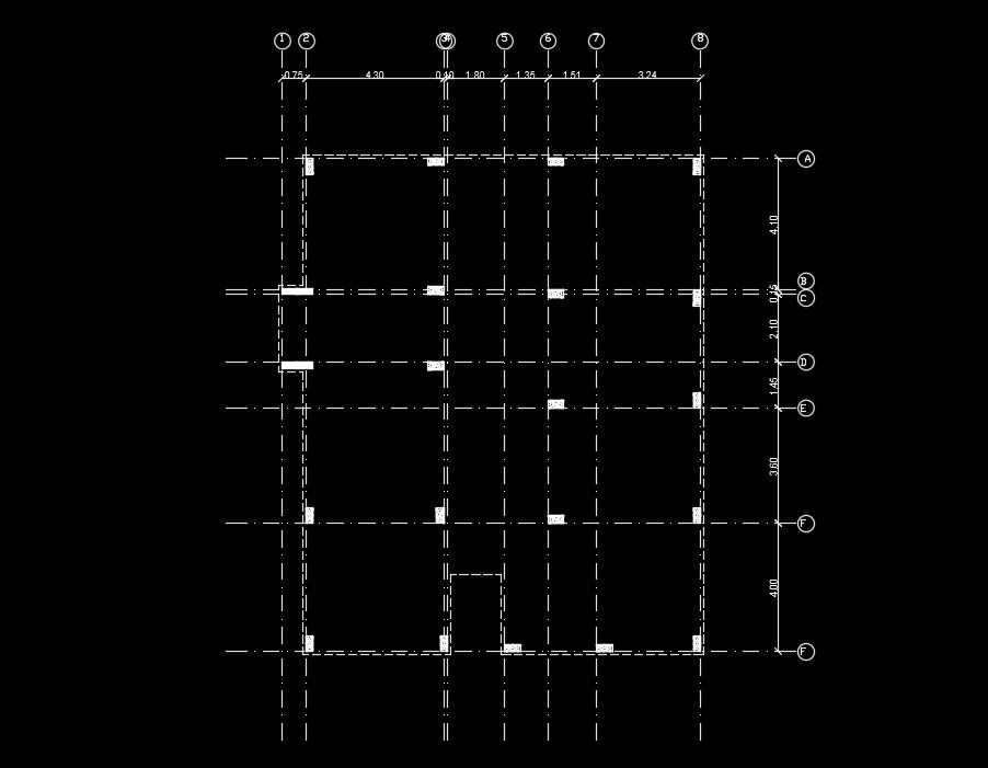 12x15m residential house plan column layout AutoCAD drawing