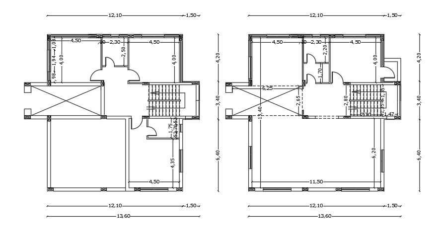 12x15m residential house plan roof layout AutoCAD drawing