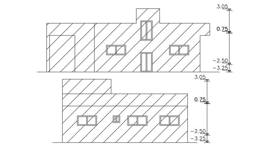 12x17m house building elevation AutoCAD drawing