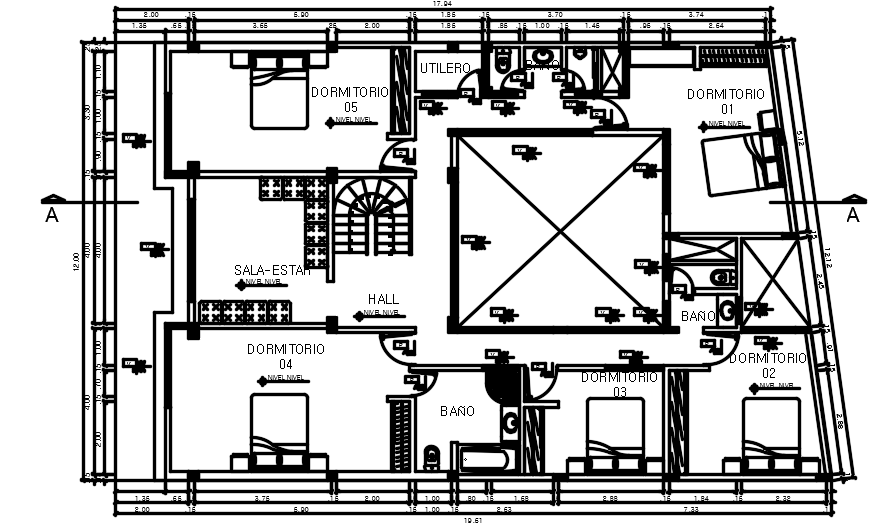 12x19m first floor furniture’s layout house plan AutoCAD drawing
