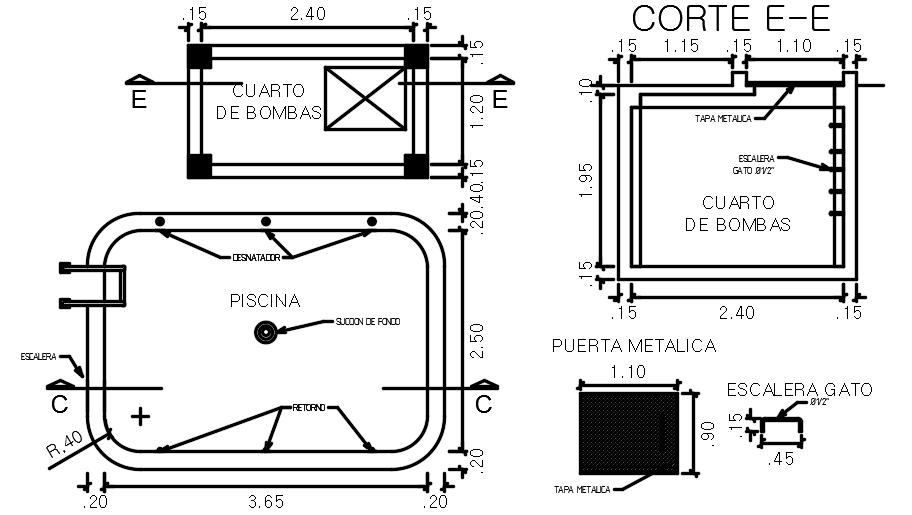 12x19m house building swimming pool AutoCAD drawing