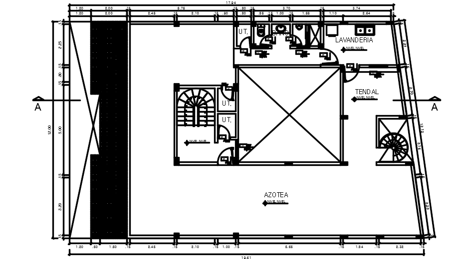 12x19m second floor house plan 2D AutoCAD drawing