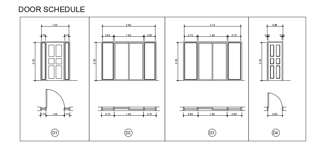 12x20m house building door schedule AutoCAD drawing