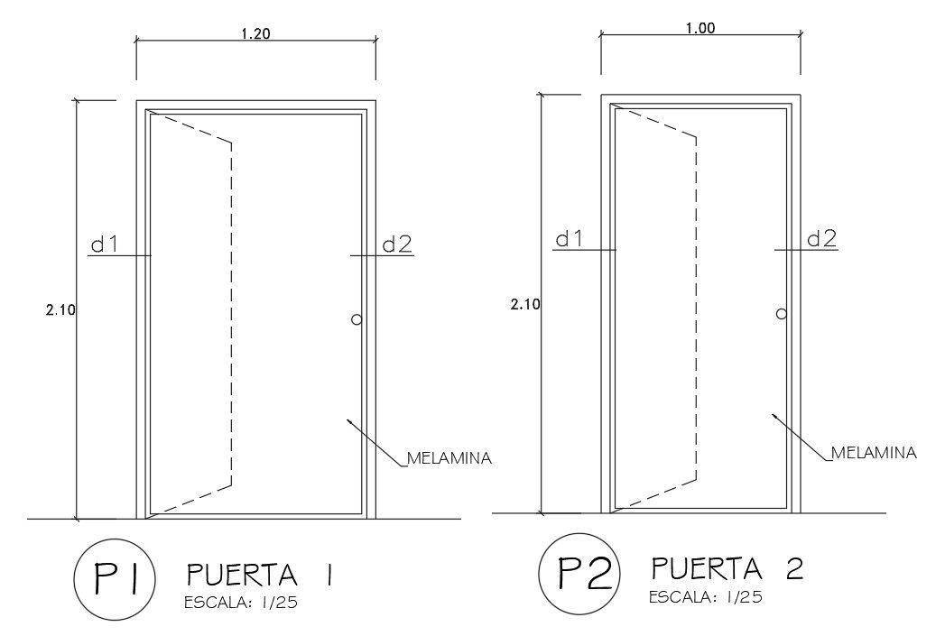 1.2x2.1m door plan is given in this Autocad drawing file.Download now.