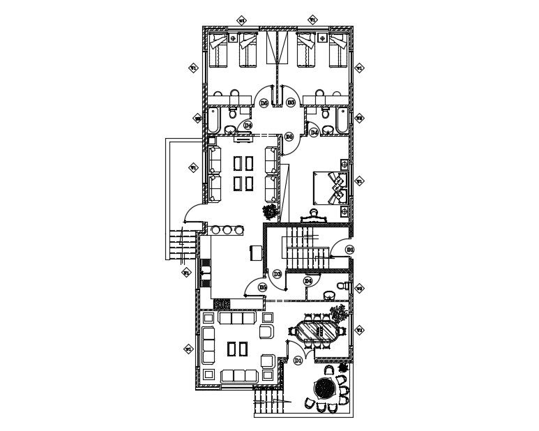 12x22 Meter Apartment Furniture Layout Plan AutoCAD File