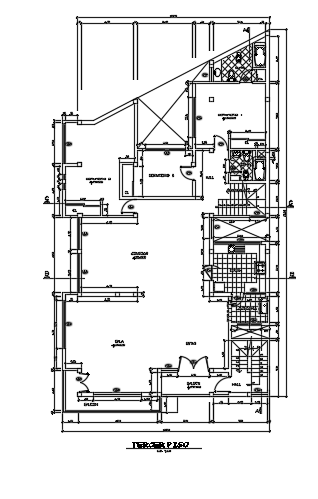12x22m multifamily second floor house plan AutoCAD drawing is given