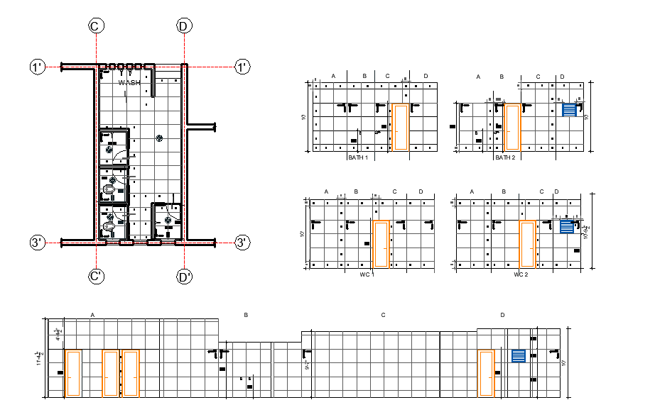12’ x 25’ Toilet Plan And Elevations Of Servant Quadrant