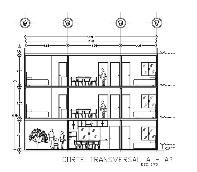 12x25m apartment house building back side elevation view
