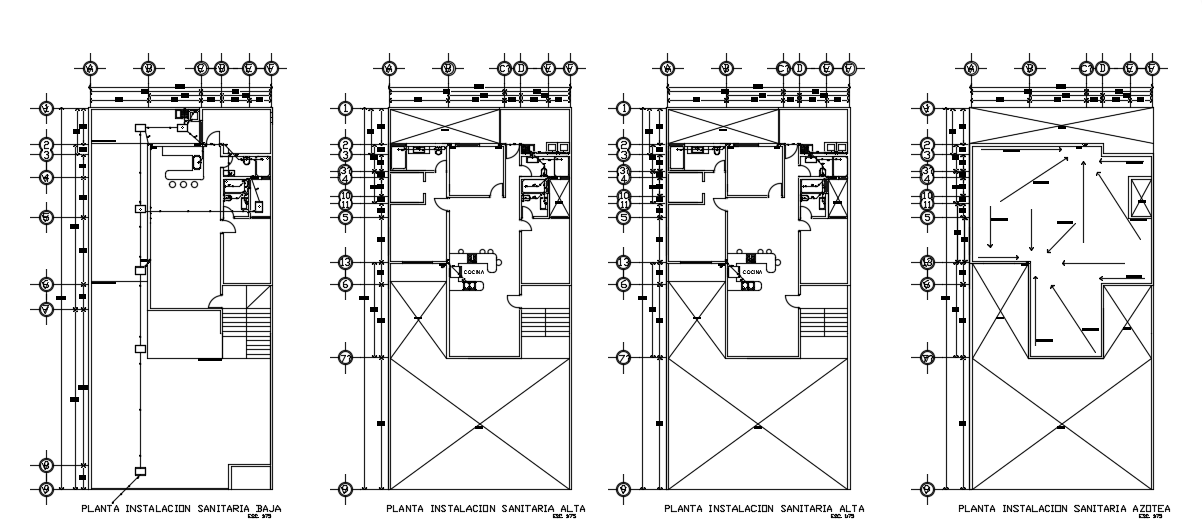 12x25m multifamily apartment house plan sanitary layout