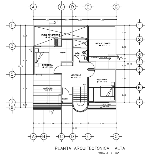 12x4m villa first floor house plan drawing is given in this file