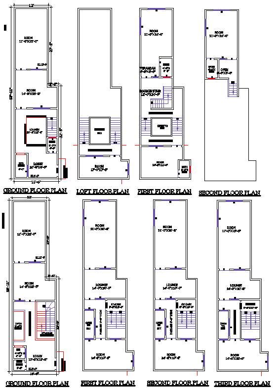 12x60 Two-Storey House DWG Plan with Complete CAD Details