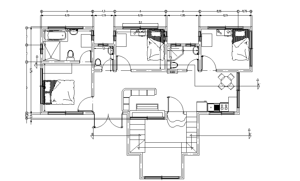 12x6m house plan is given in this Autocad drawing file. Download now.