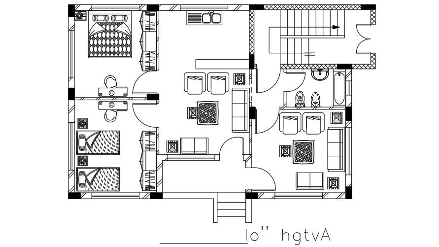 12x8 Meter House Furniture Layout Plan AutoCAD File