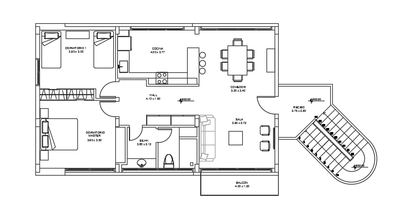 12x8m first floor architecture 2bhk house plan is given in this model