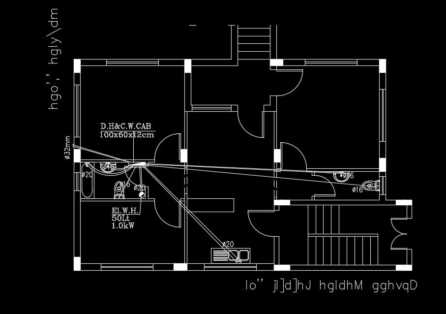 12x8m house plan of the water line connection detail drawing