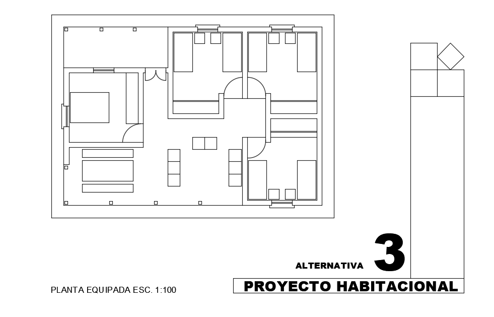 12x8m single story house plan with 4bhk house plan drawing