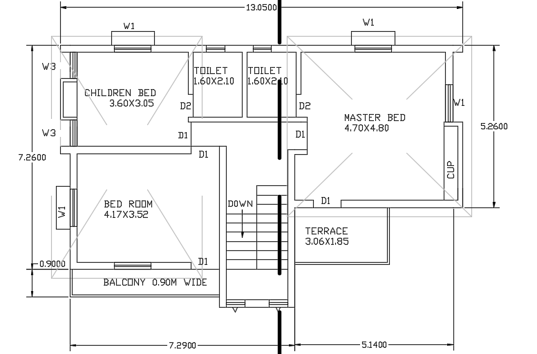 12x8m two story house plan first floor cad drawing model is given in this file