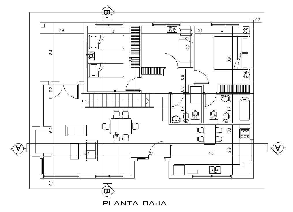 12x9m residential architecture house plan CAD drawing