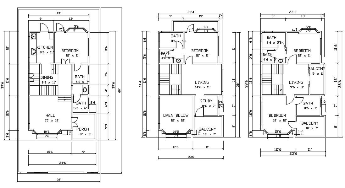 1300 Square Feet 4 BHK House Layout Plan CAD Drawing DWG File