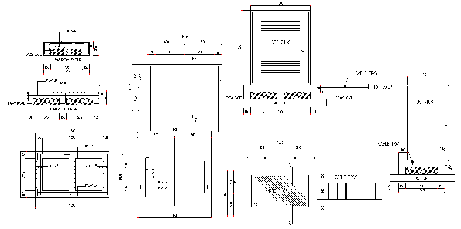 1300X1630 Electrical board stage foundation details,Download Autocad DWG file.