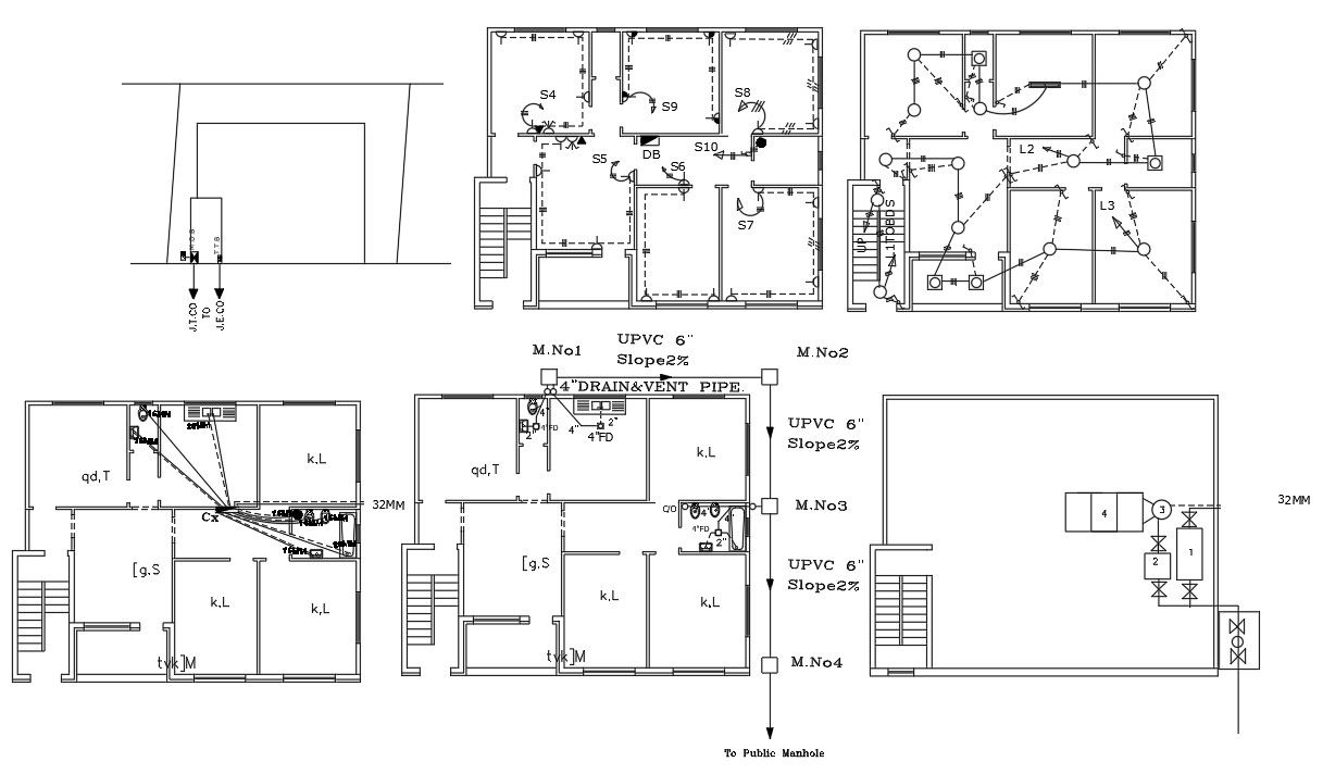 1350 Sq Ft house Electrical And Plumbing Plan DWG File