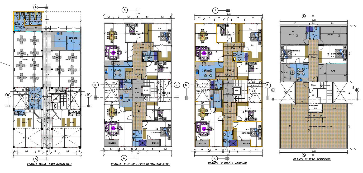 13 X 23 Meter 2 Bedrooms Apartment Furniture layout Plan CAD File