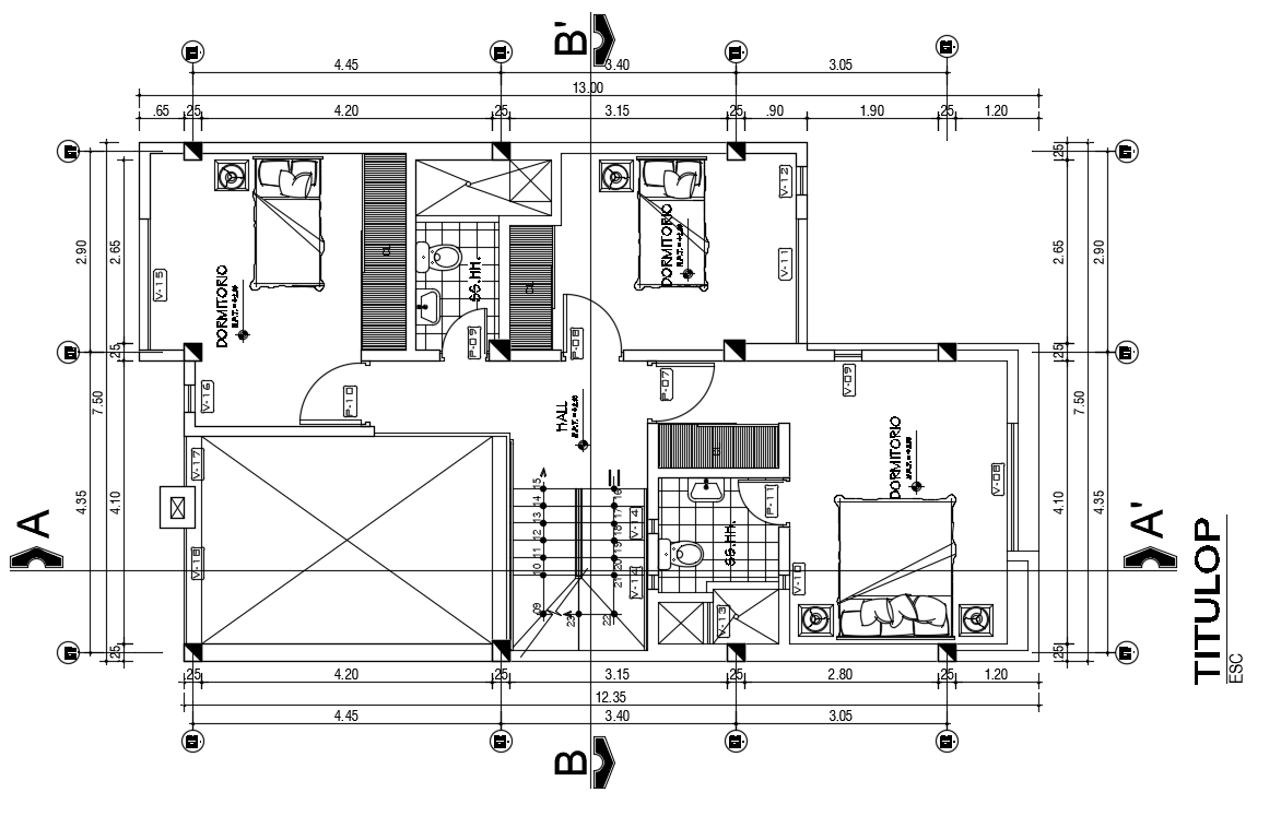 13X8 Meter House First Floor Plan AutoCAD Drawing Download DWG File