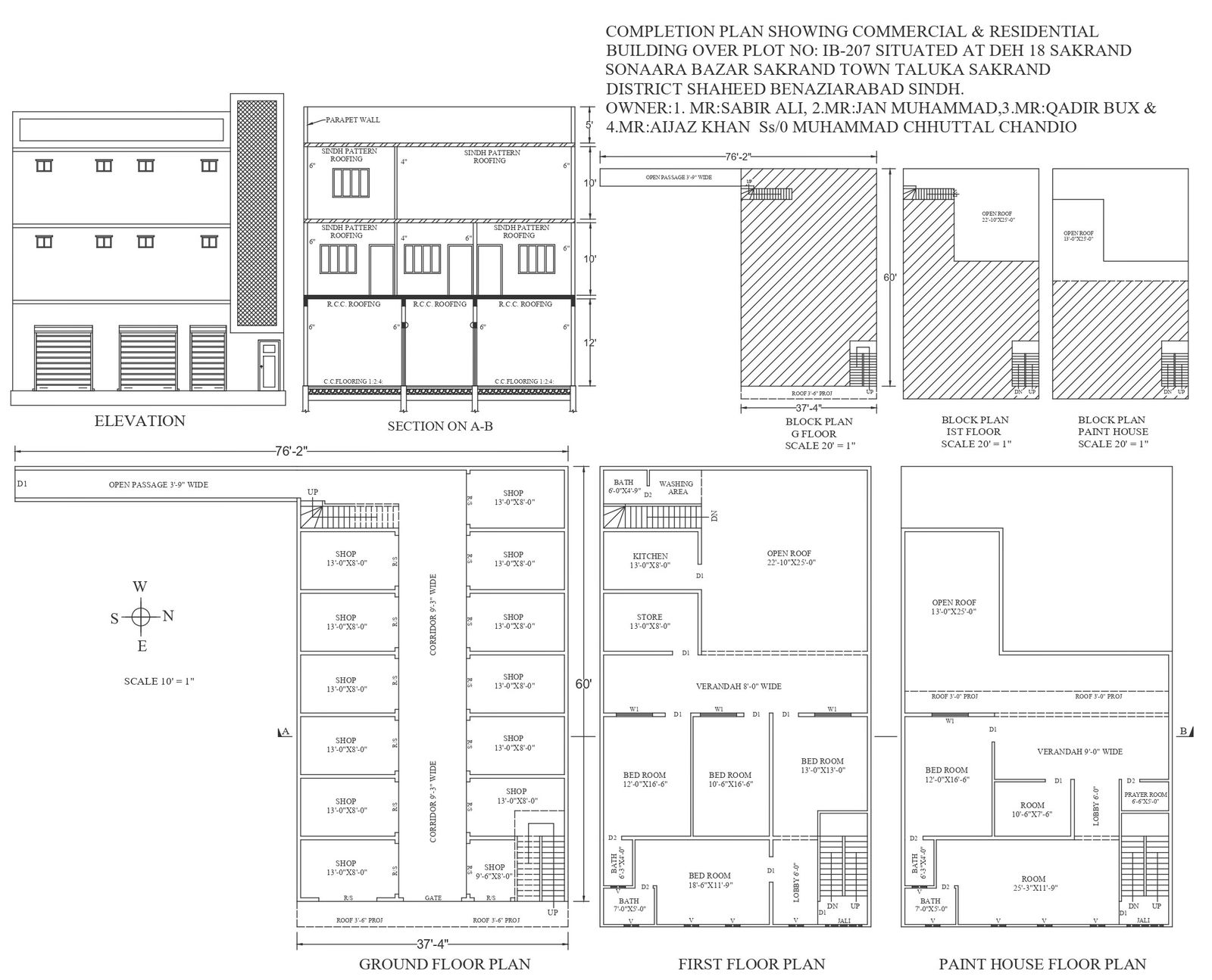 13ft X 8ft shops design with 9ft wide corridor on ground floor of penthouse detailed plan section and elevation DWG autoCAD drawing