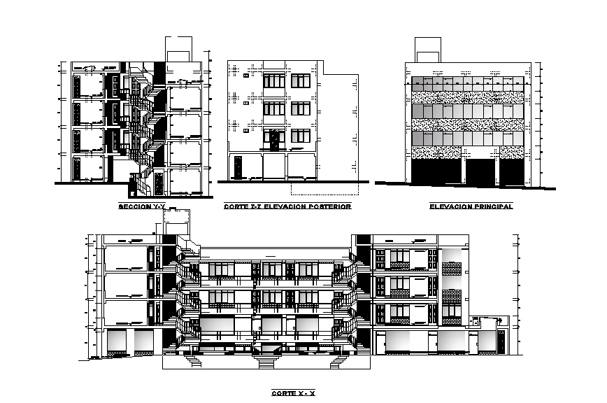 13m height of the office building is given in this Autocad drawing file. Download now.
