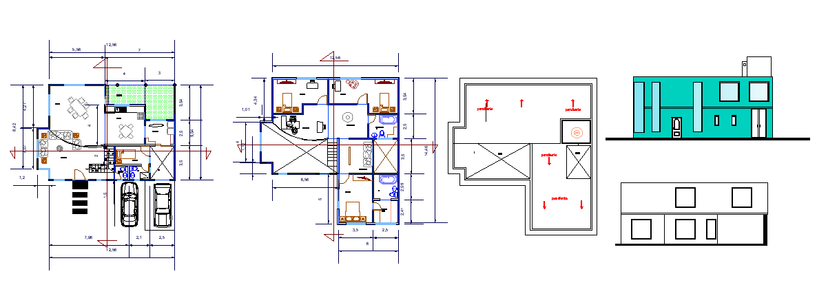 13x10 Foot 4 BHK duplex House Plan Layout DWG File