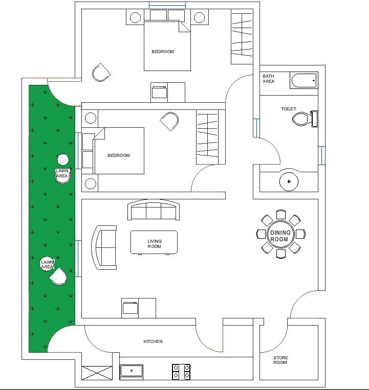 13 x 10 M House Plan With Large Lawn Area Architecture Cad File.