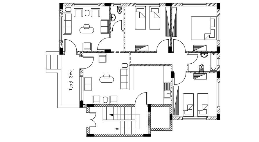 13x10 Meter House Furniture Layout Plan AutoCAD File