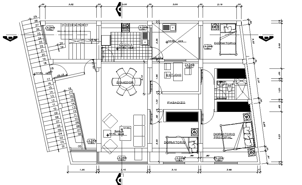 13x10m house plan is given in this Autocad drawing file.  Download now.