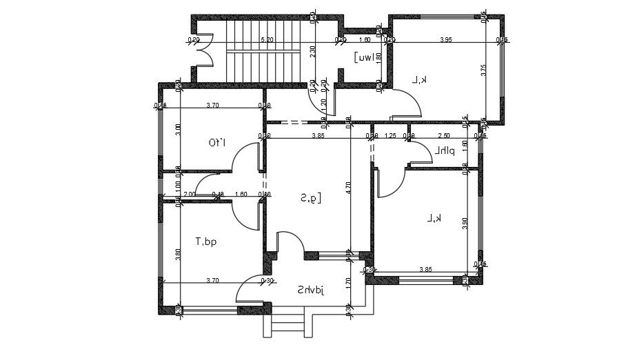 13x11 Meter 4 BHK House Centerline Plan CAD File