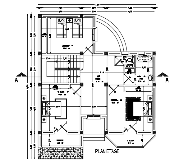 13x11m first floor house plan AutoCAD model is given in this file