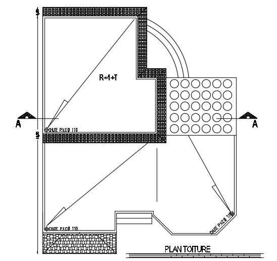 13x11m house plan ground floor pipe line layout 2D AutoCAD drawing