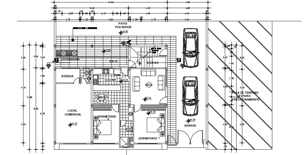 13x12m house plan cum local shop AutoCAD drawing is given in this file