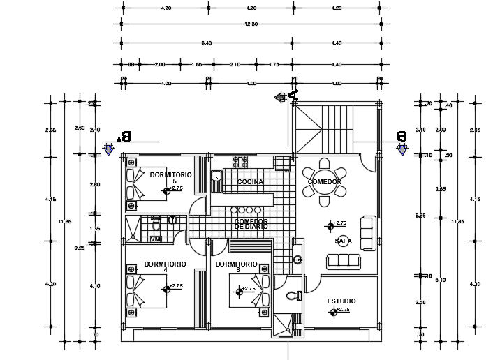 13x12m house plan first floor AutoCAD drawing is given in this file