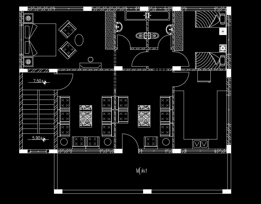 Plan 13x12m Residential House Furniture Layout DWG file