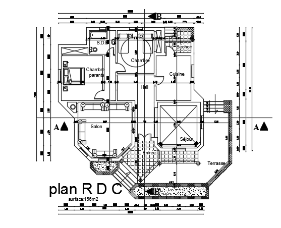 13x13m simple 2bhk house plan AutoCAD file is given