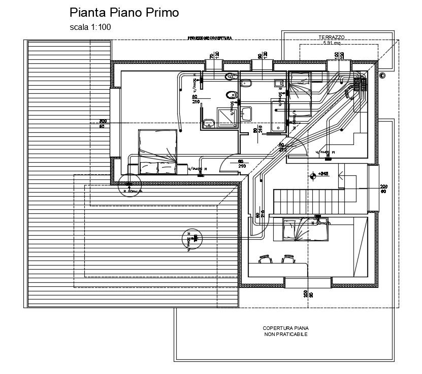 13x14m duplex first floor home design is given in this AutoCAD drawing model. Download now.