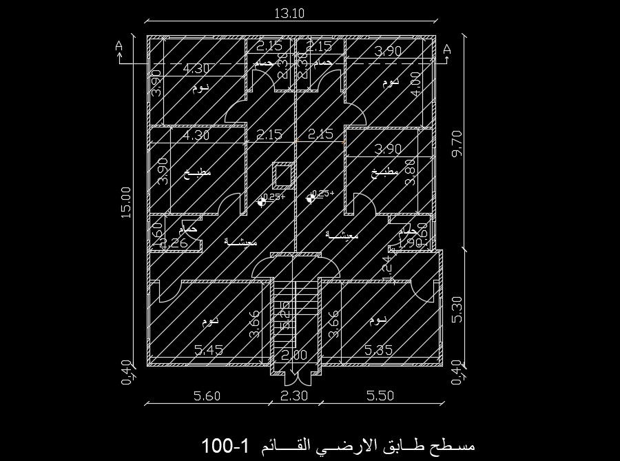 13x15m architecture first floor house plan AutoCAD DWG file