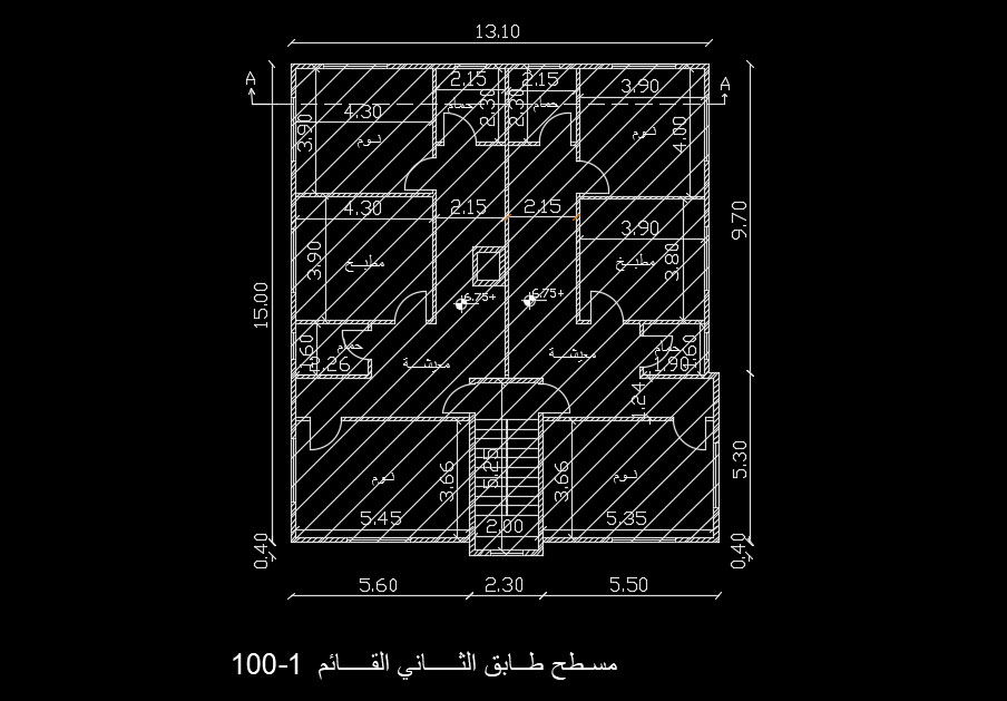 13x15m architecture second floor house plan AutoCAD DWG file