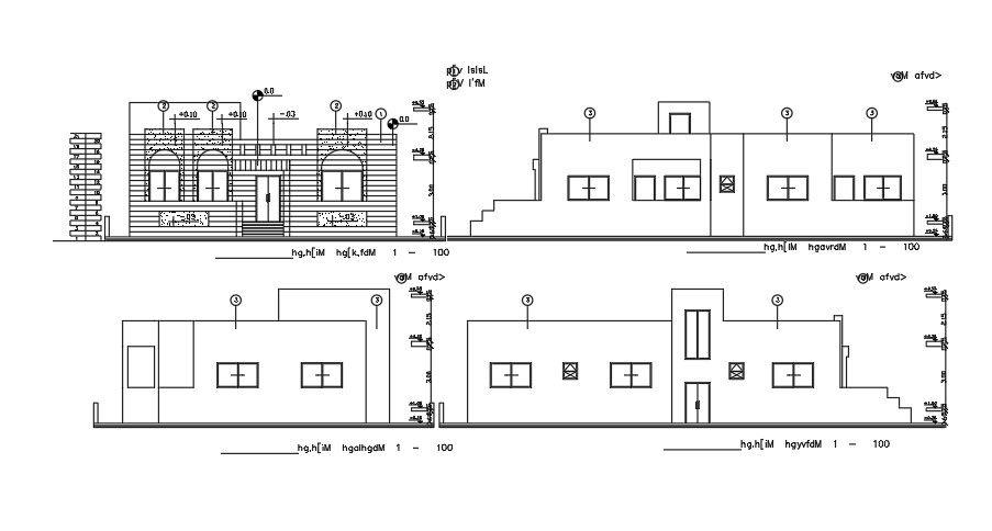 13x19 Meter Elevation Of House Building DWG File
