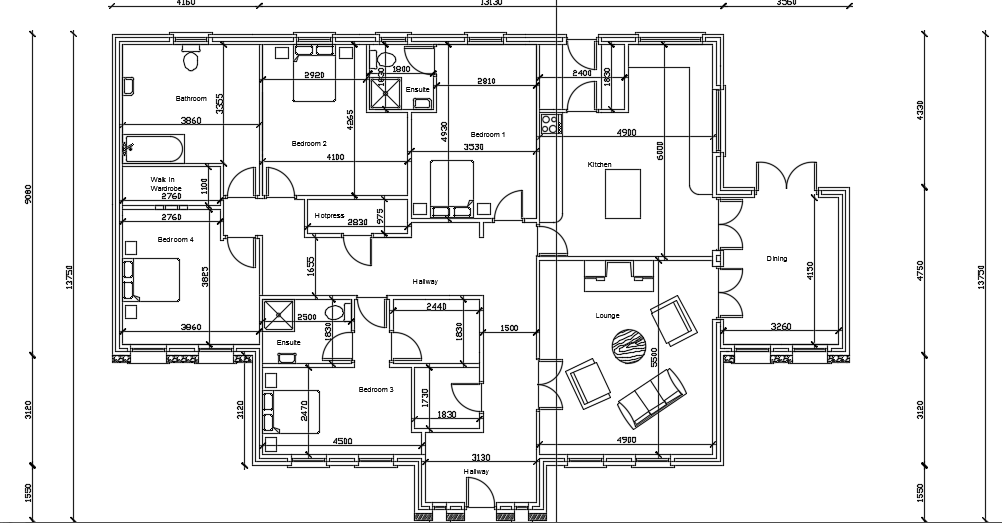 13x20m architecture 4bhk house plan AutoCAD drawing