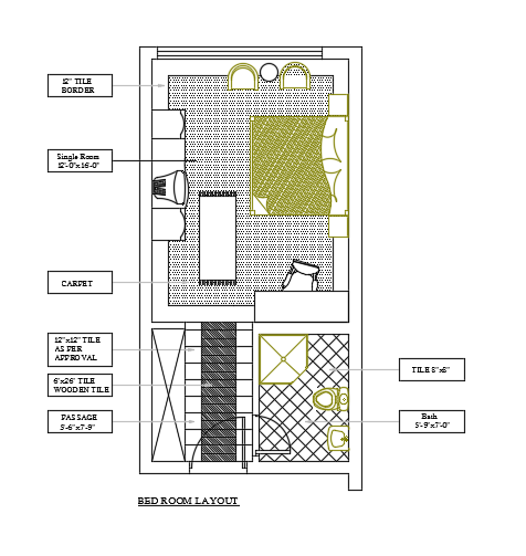 13’x27’ function hall bedroom plan cad drawing is given