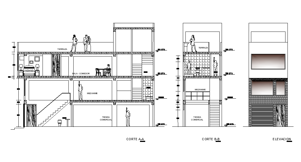 13x4m house plan is given in this Autocad drawing file. Download now.