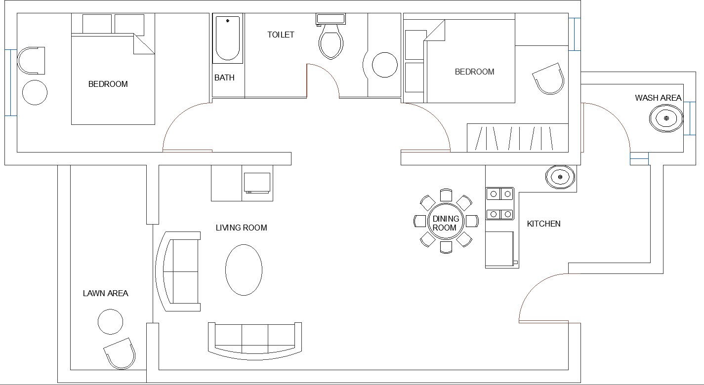 13 x 7 M 2 BHK House Plan Architecture Cad file.